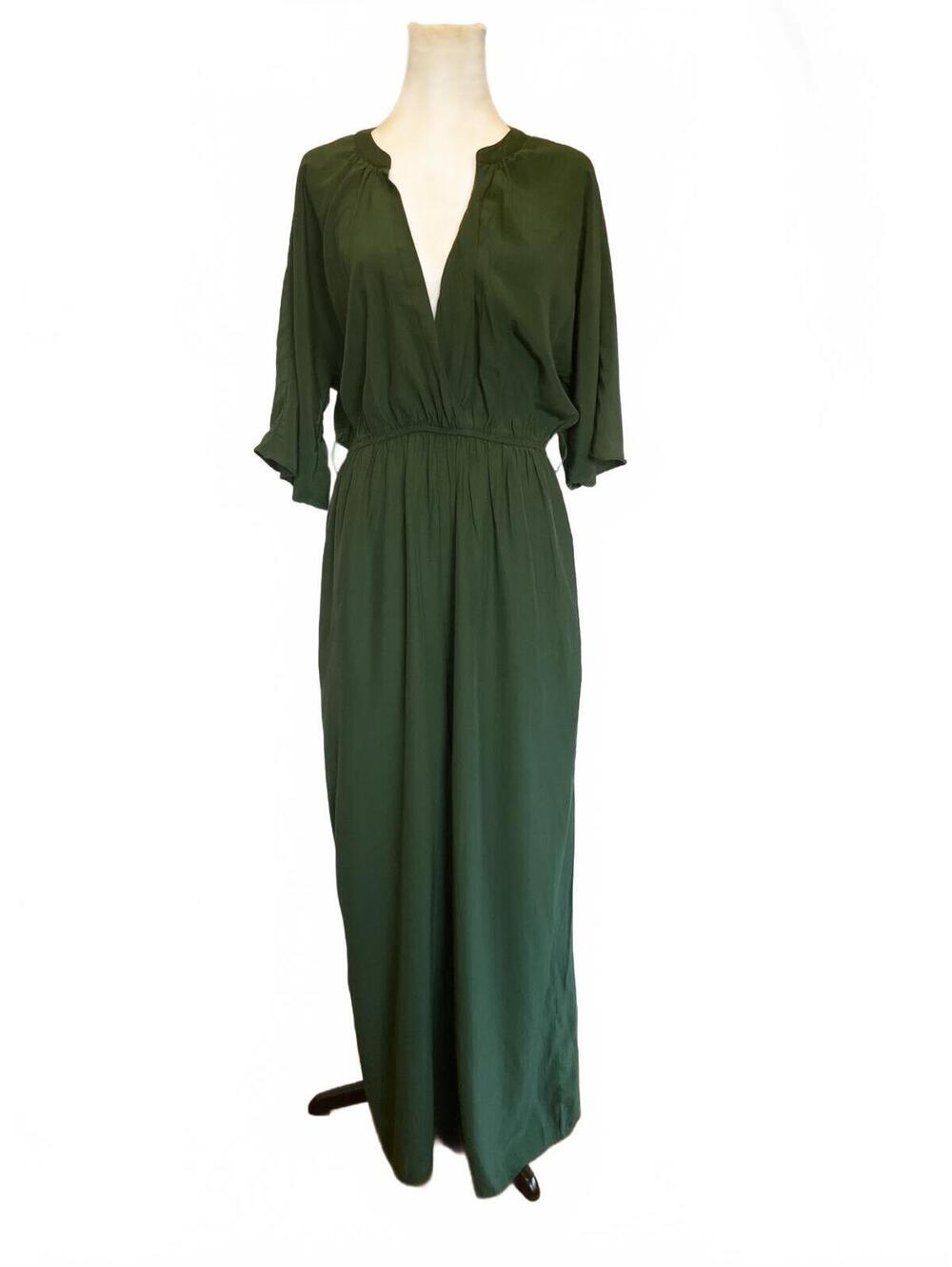 Umgee Forest Green Wide Leg Jumpsuit M Surplice V Neck Effortless Boho Fall